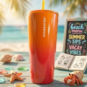 New Starbucks Stainless Steel Cup Ombre Pink & Orange 24oz Tumbler Venti
